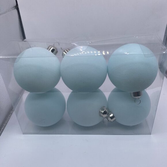 Hobby Lobby Blue Pastel Velvet Round Christmas Ornaments (6 PCs) Silver Hanger - Picture 5 of 8